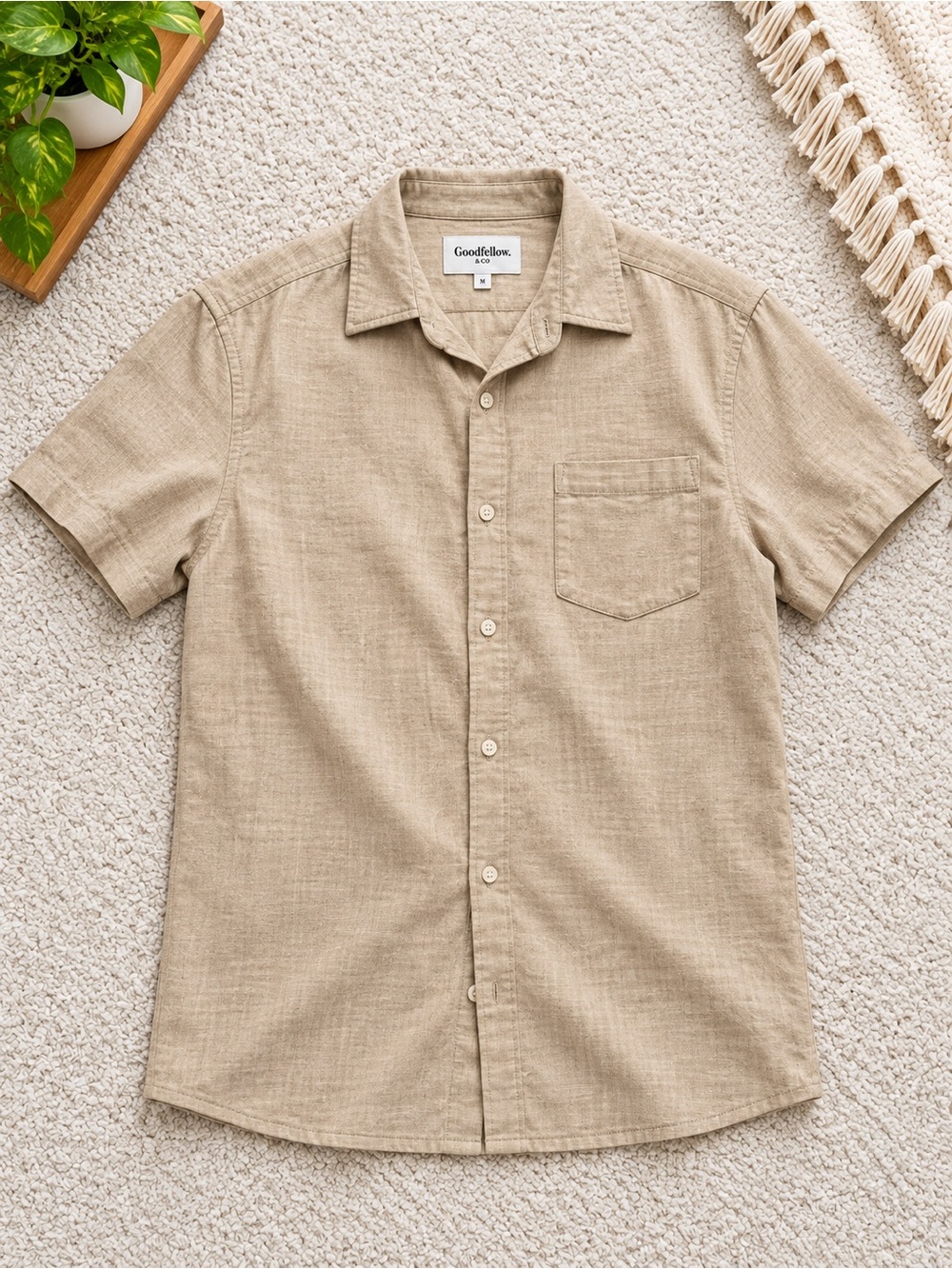 Goodfellow & Co Beige Short-Sleeve Button-Down Shirt